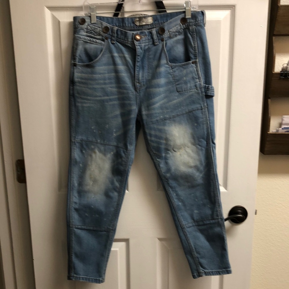 Free People Distressed Paint Splatter Crop Jeans 27